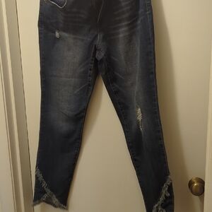 1822 Denim Dark Blue Distressed Ankle Jeans